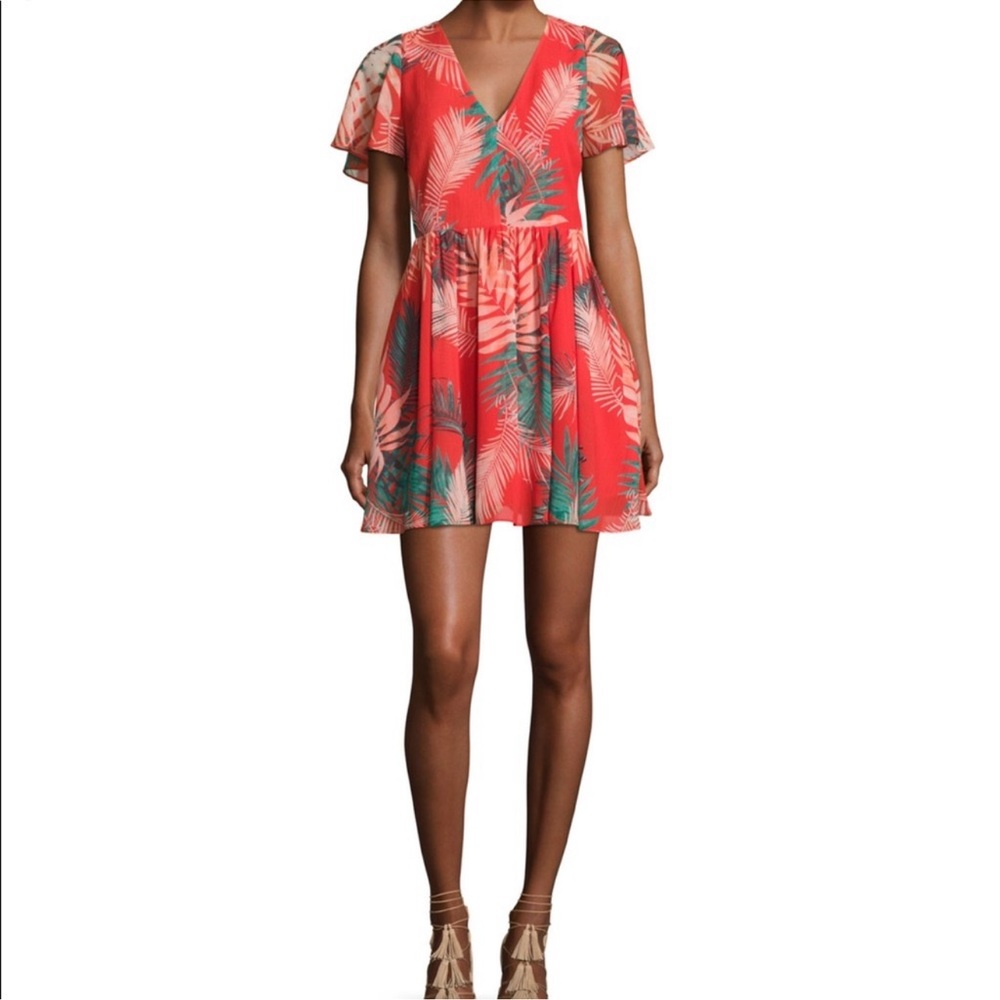 REBECCA MINKOFF Crosby Island Palm Print Lipstick Red Dress - Sz. 10 - EUC!